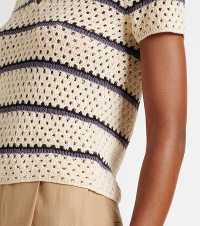 Vince Open Stitch Cotton Johnny Collar Sweater In Beige