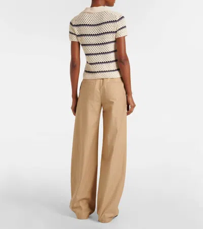 Vince Open Stitch Cotton Johnny Collar Sweater In Beige