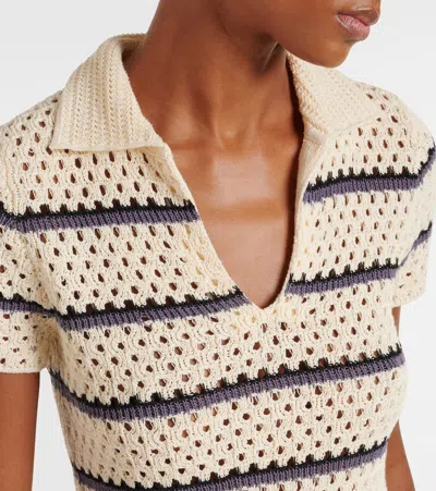 Vince Open Stitch Cotton Johnny Collar Sweater In Beige