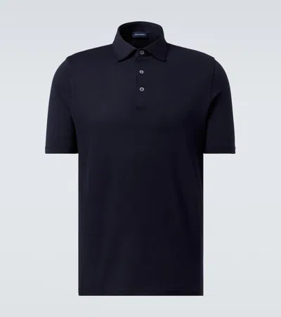 Thom Sweeney Cotton Air Crepe Polo In Navy