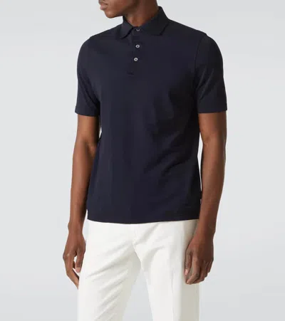 Thom Sweeney Cotton Air Crepe Polo In Navy
