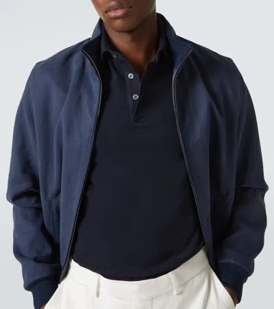Thom Sweeney Cotton Air Crepe Polo In Navy
