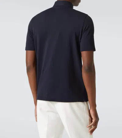 Thom Sweeney Cotton Air Crepe Polo In Navy