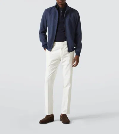 Thom Sweeney Cotton Air Crepe Polo In Navy