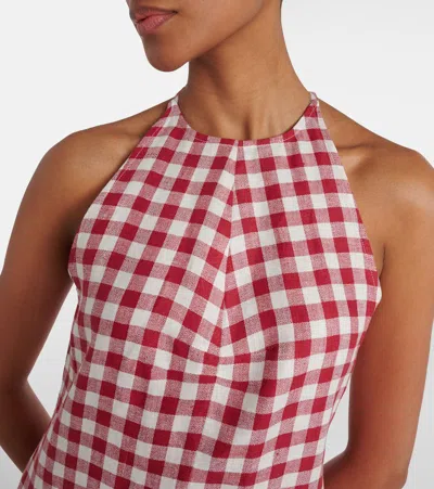 Asceno Antiqua Gingham Linen Minidress In Red