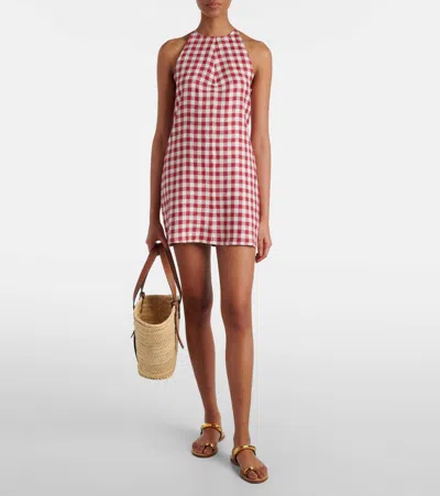 Asceno Antiqua Gingham Linen Minidress In Red