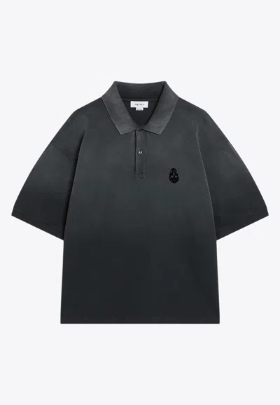 Alexander Mcqueen Faded Effect Black Polo Shirt In Cotton In Gray