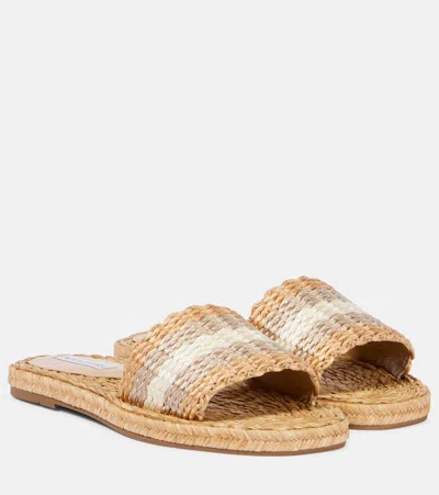 Aquazzura Flat Woven Open Toe Slippers In Neutrals