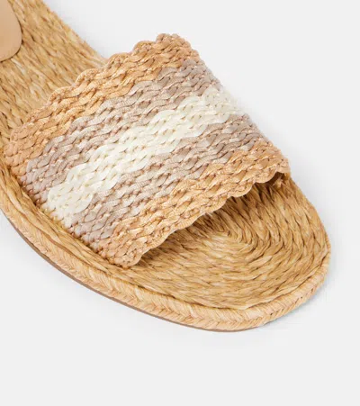 Aquazzura Flat Woven Open Toe Slippers In Neutrals