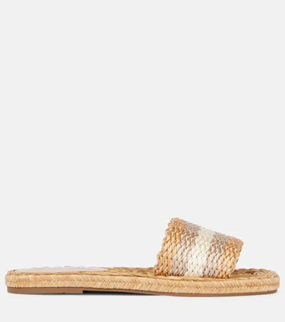 Aquazzura Flat Woven Open Toe Slippers In Neutrals