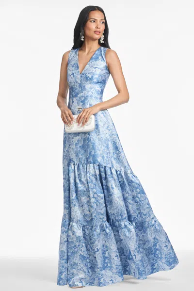Sachin & Babi Rori Floral Sleeveless Tiered Mikado Gown In Blue