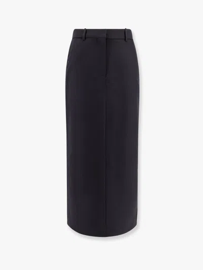 Totême Black Midi Straight Low-waisted Skirt In Recycled Polyester And Wool