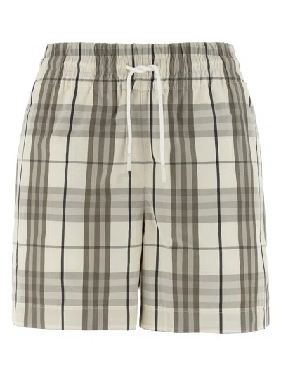 Burberry Cotton Check Drawstring Shorts In Gray