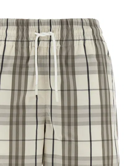 Burberry Cotton Check Drawstring Shorts In Gray