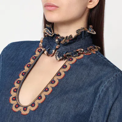 Valentino Denim Blouse With Embroidered Edges In Blue