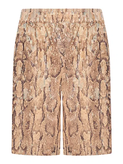 Dries Van Noten Straight Animal Print Sequin Embellished Shorts In Gold