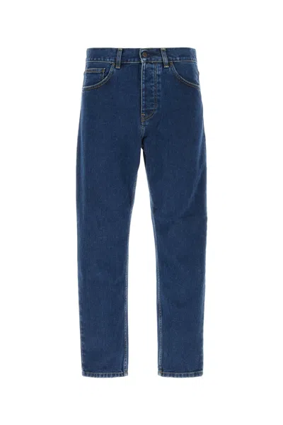 Carhartt Straight Leg Denim Trousers With Belt Loops In Blue