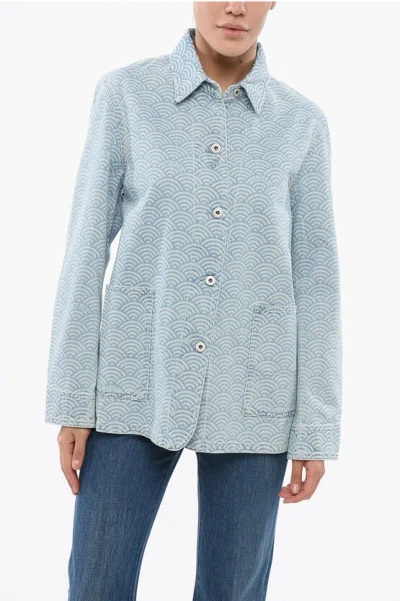 Kenzo Womens Blue Denim Workwear Graphic-pattern Denim Shirt