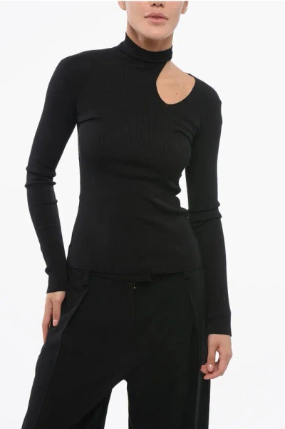 Fendi Ribbed Silk Blend Turtleneck Sweater With Cut-out