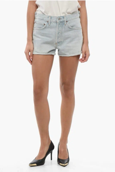 Agolde Frayed-edge Denim Shorts In Blue