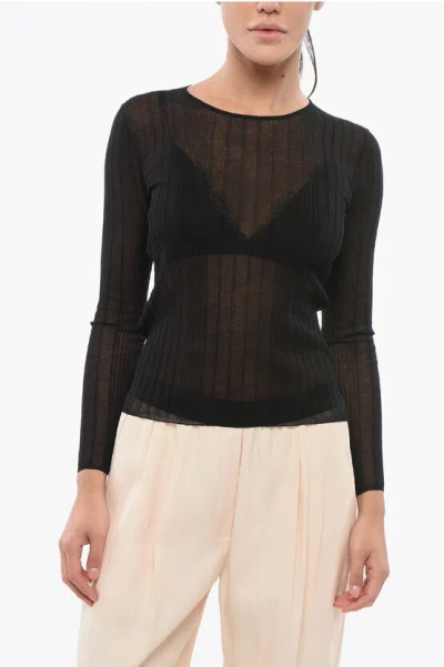 Pinko Ribbed Sheer Long Sleeve Top
