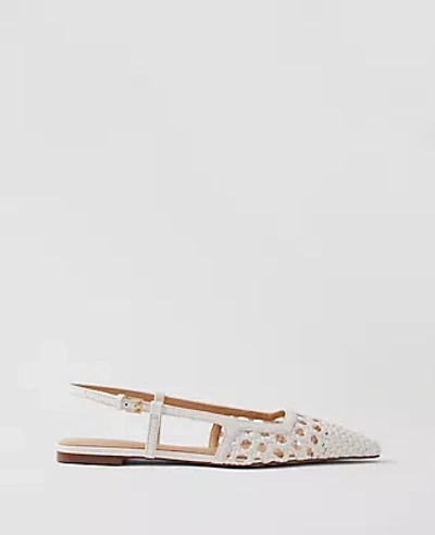 Ann Taylor Woven Leather Nip Toe Slingback Flats In White