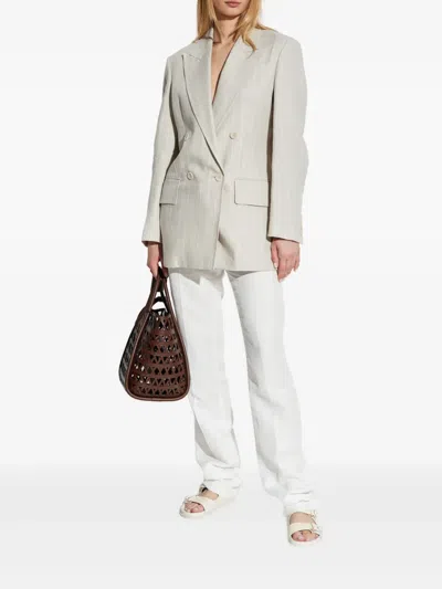 Max Mara Striped Longline Double-breasted Blazer In Neutrals