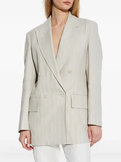 Max Mara Striped Longline Double-breasted Blazer In Neutrals