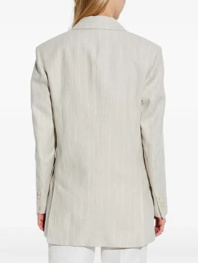 Max Mara Striped Longline Double-breasted Blazer In Neutrals