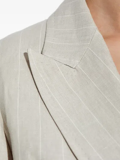 Max Mara Striped Longline Double-breasted Blazer In Neutrals
