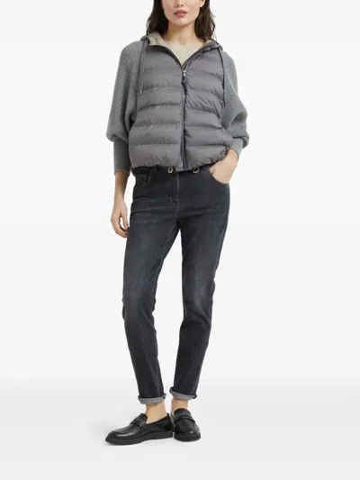 Brunello Cucinelli Hooded Down Jacket With Solomeo Inserts In Grey