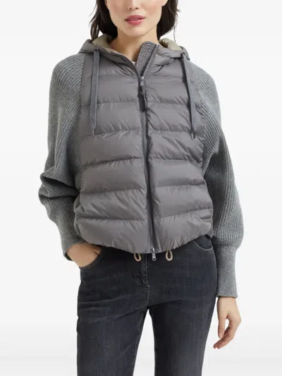Brunello Cucinelli Hooded Down Jacket With Solomeo Inserts In Grey