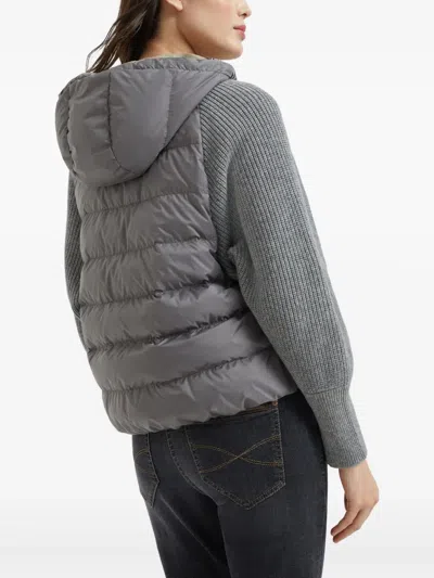 Brunello Cucinelli Hooded Down Jacket With Solomeo Inserts In Grey