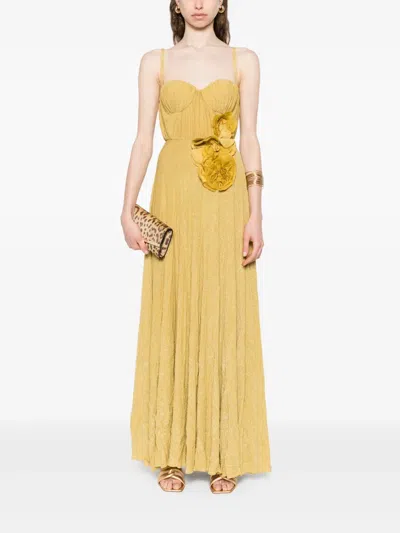 Elisabetta Franchi Lurex Stretch Evening Dress In Yellow