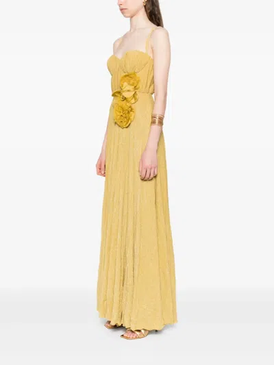 Elisabetta Franchi Lurex Stretch Evening Dress In Yellow