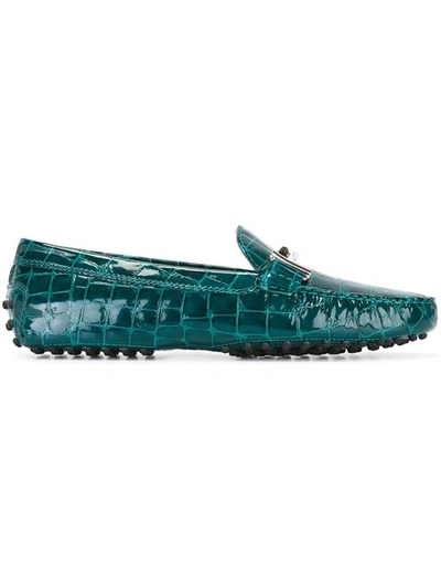 Tod's Crocodile Effect Loafers In Verde
