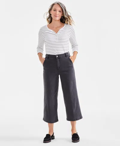 Style & Co Petite High-rise Wide-leg Cropped Jeans, Exclusively At Macy's In Grey