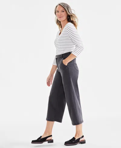 Style & Co Petite High-rise Wide-leg Cropped Jeans, Exclusively At Macy's In Grey