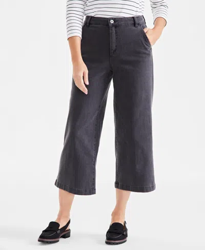 Style & Co Petite High-rise Wide-leg Cropped Jeans, Exclusively At Macy's In Grey