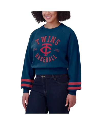 Wear By Erin Andrews Women's Navy Minnesota Twins Vintage Washed Cropped Pullover Sweatshirt In Navy
