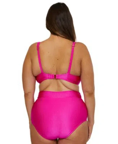 Becca Etc Plus Size Monte Carlo Rib Underwire Bikini Top Shirred High Waist Bikini Bottoms In Azalea