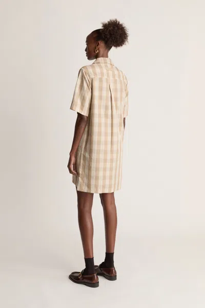 Lee Mathews Gingham Zip-front Shirt Mini Dress In Neutral