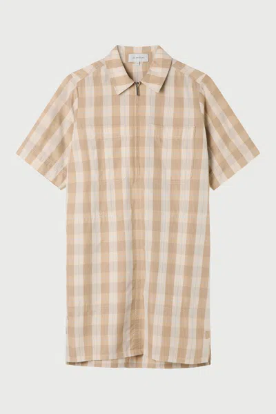 Lee Mathews Gingham Zip-front Shirt Mini Dress In Neutral