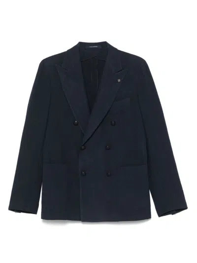Tagliatore Blue Double-breasted Jacket In Virgin Wool In Navy Blue