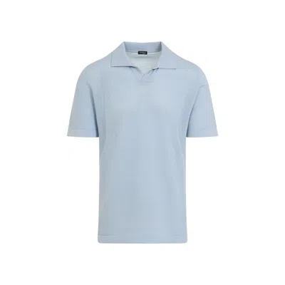 Kiton Cotton Polo Shirt Perforated Fabric In Blue