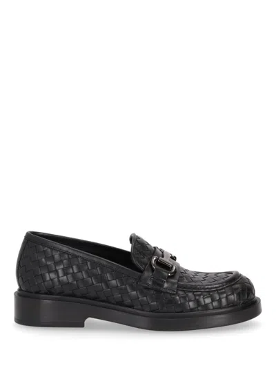 La Rose Seline Woven Leather Loafers In Black