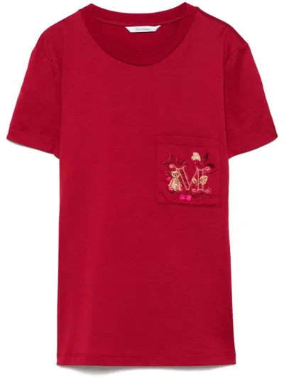 Max Mara Maxmara Women Nunzio - Short-sleeved T-shirt With Pocket And Embroidery In Red