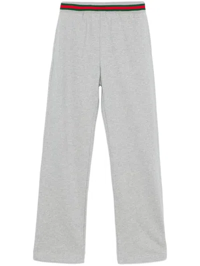Gucci Women Cotton Jersey Jogging Pants With Web Detail In Gray