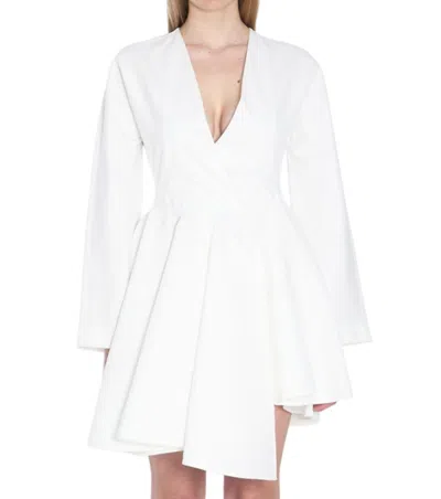 Alaïa Asym Belt Dress In Poplin In White