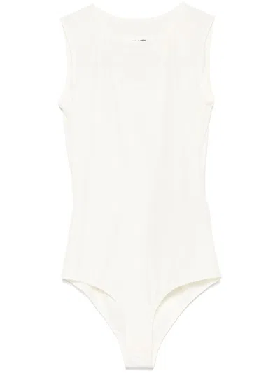 Mm6 Maison Margiela Mm6 By Maison Margiela Ecru Sleeveless Stretch Bodysuit With Crew Neck In White